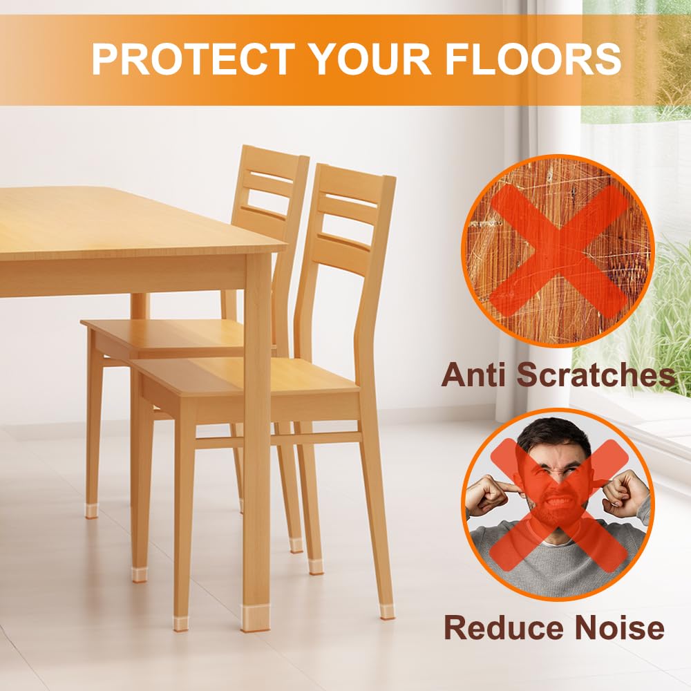 VIUME 24 Pcs Chair Leg Protectors — Square Silicone Caps for Hardwood Floors