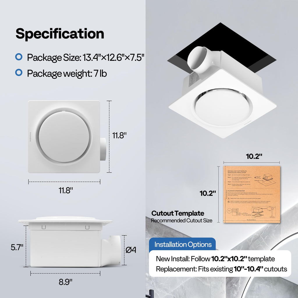 VIVOHOME Autoflow Bathroom Exhaust Fan with Humidity Sensor – 160 CFM, EC Motor, 2700K/4000K/5700K