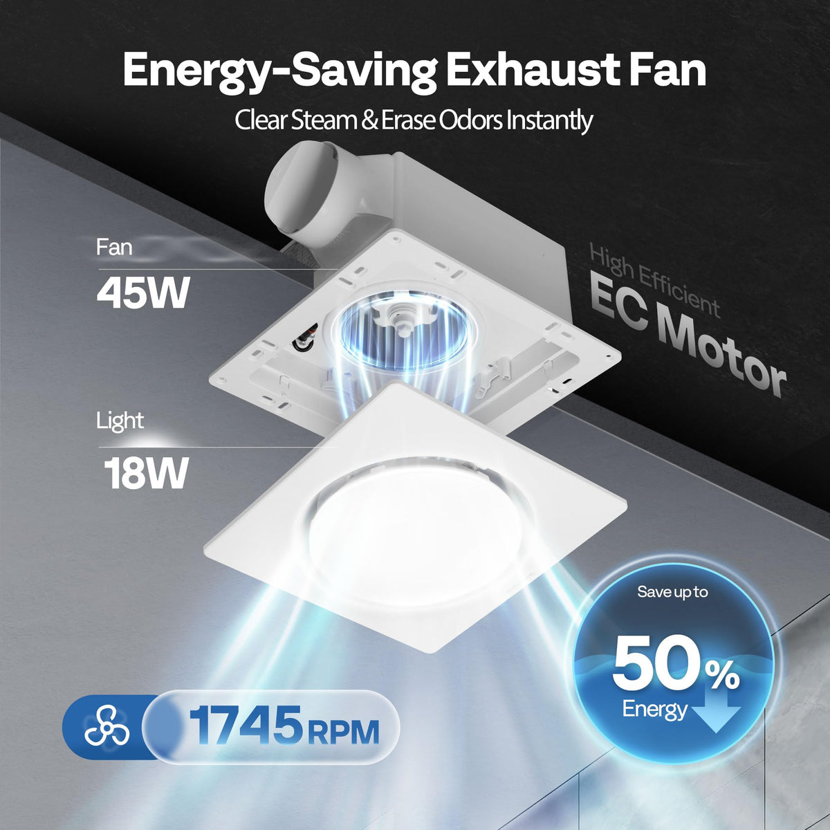 VIVOHOME Autoflow Bathroom Exhaust Fan with Humidity Sensor – 160 CFM, EC Motor, 2700K/4000K/5700K
