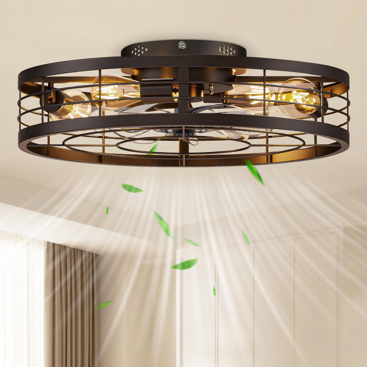 VOLISUN Caged Ceiling Fan with Light and Remote – 23.6-Inch Fandelier