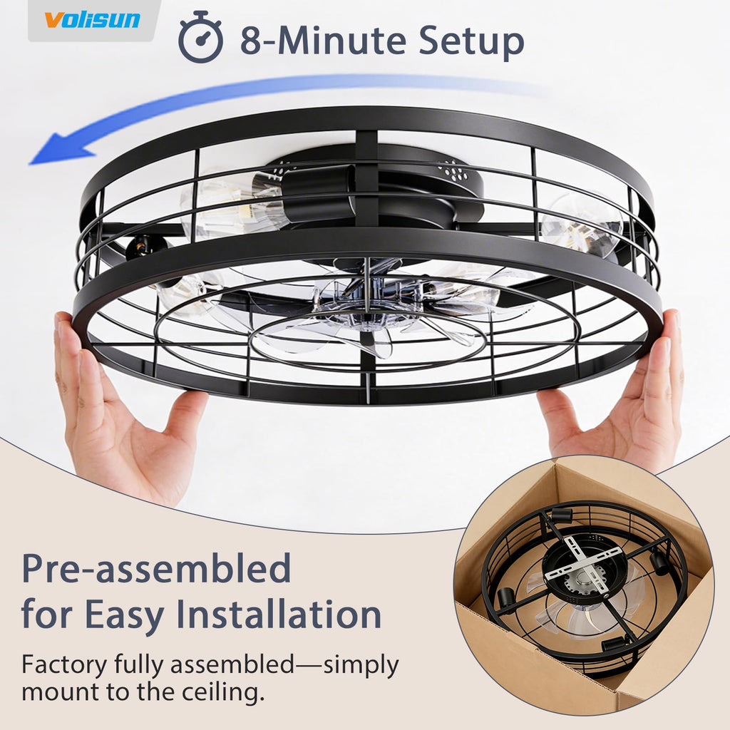 VOLISUN Caged Ceiling Fan with Light and Remote – 23.6-Inch Fandelier
