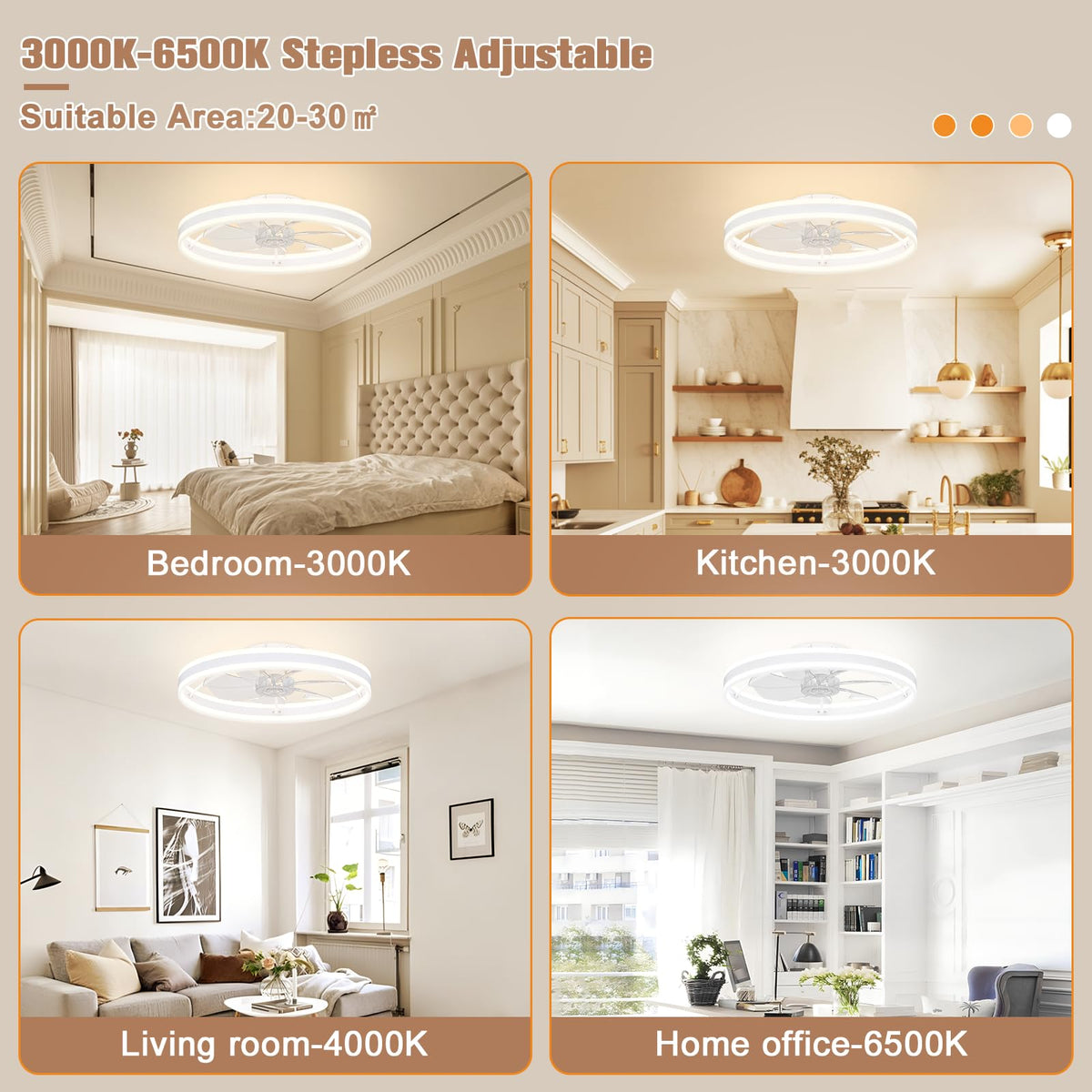 VOLISUN Low Profile Ceiling Fan with Lights and Remote – 23.6in Flush Mount, Dimmable LED 3000K-6500K
