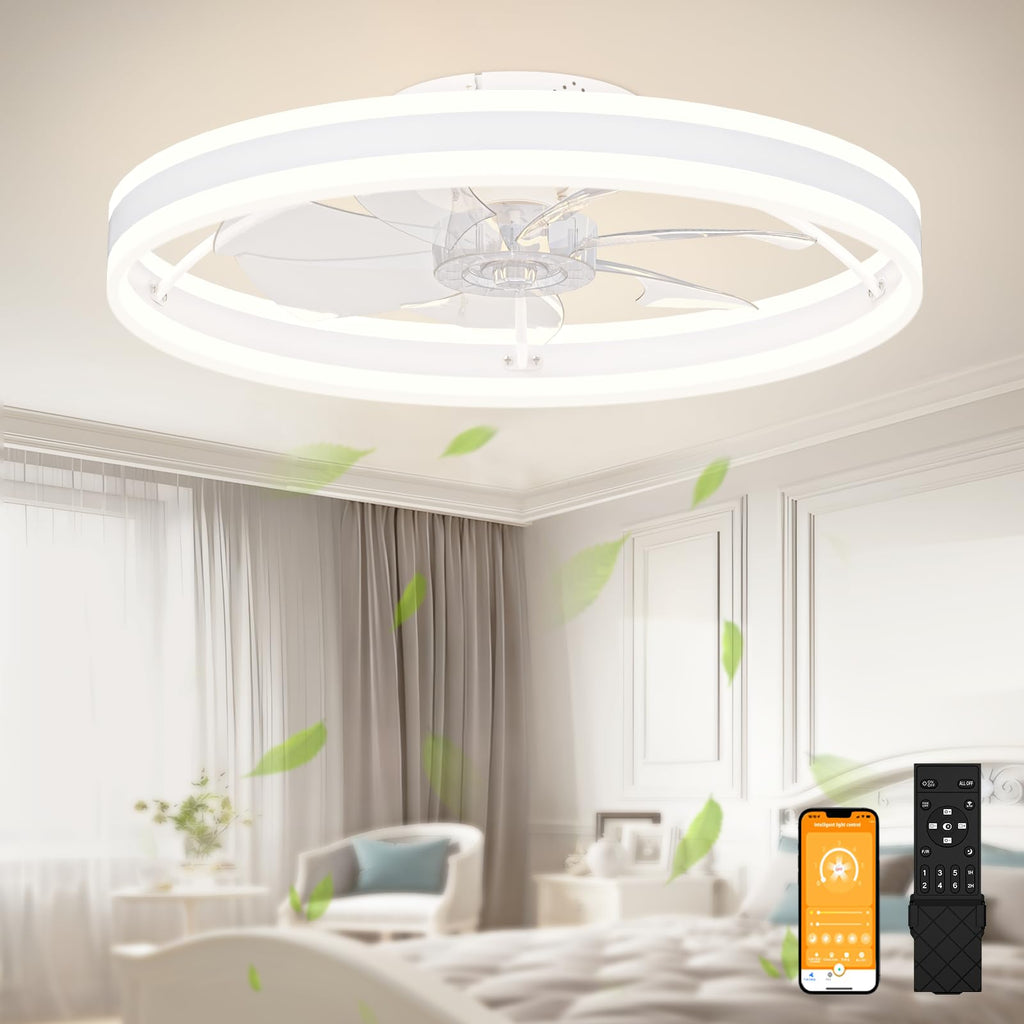 VOLISUN Low Profile Ceiling Fan with Lights and Remote – 23.6in Flush Mount, Dimmable LED 3000K-6500K