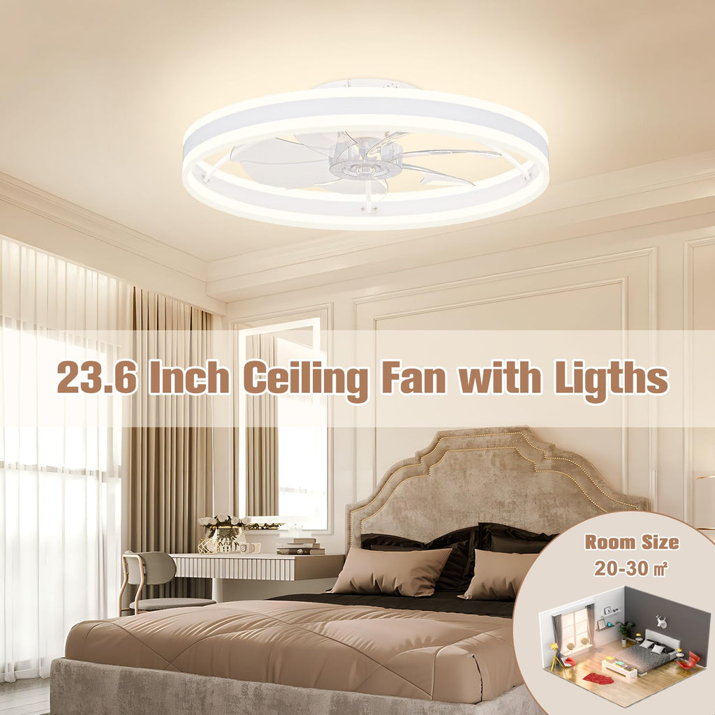 VOLISUN Low Profile Ceiling Fan with Lights and Remote – 23.6in Flush Mount, Dimmable LED 3000K-6500K