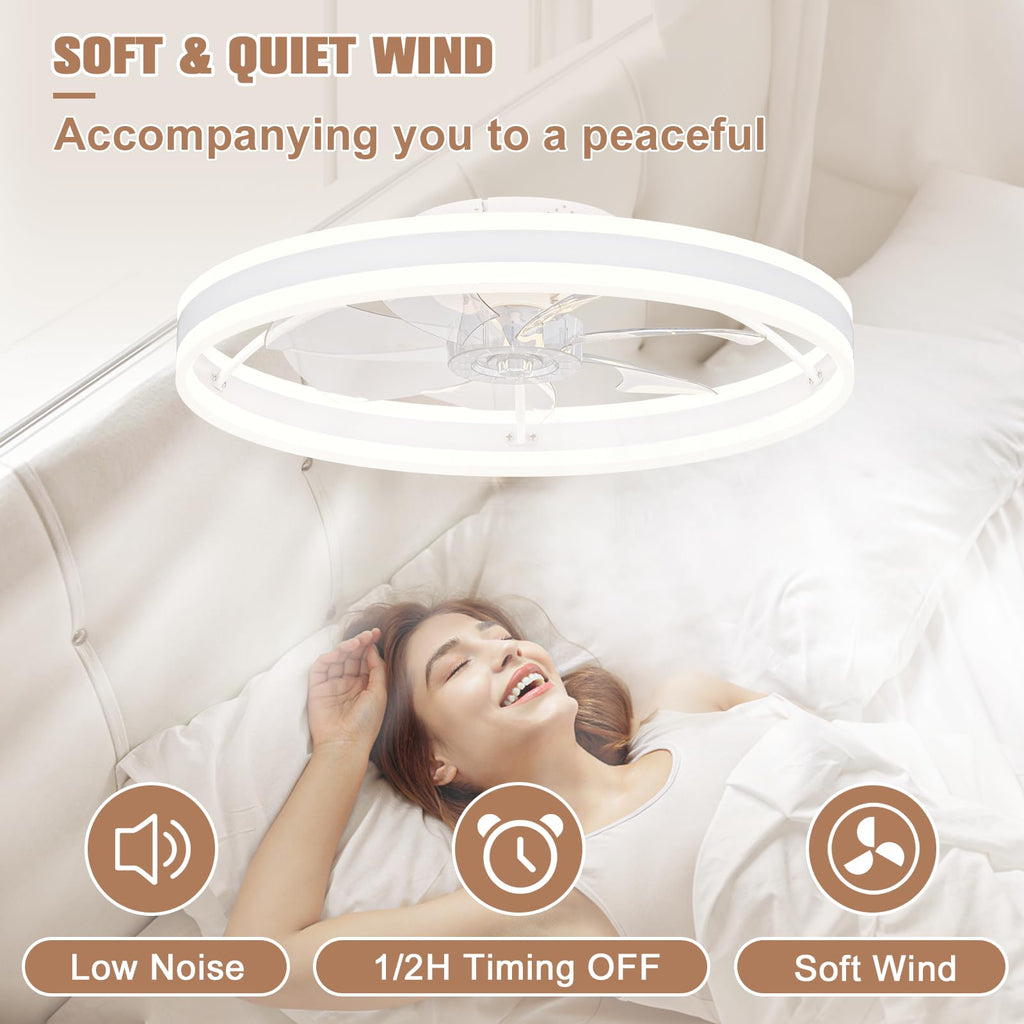 VOLISUN Low Profile Ceiling Fan with Lights and Remote – 23.6in Flush Mount, Dimmable LED 3000K-6500K