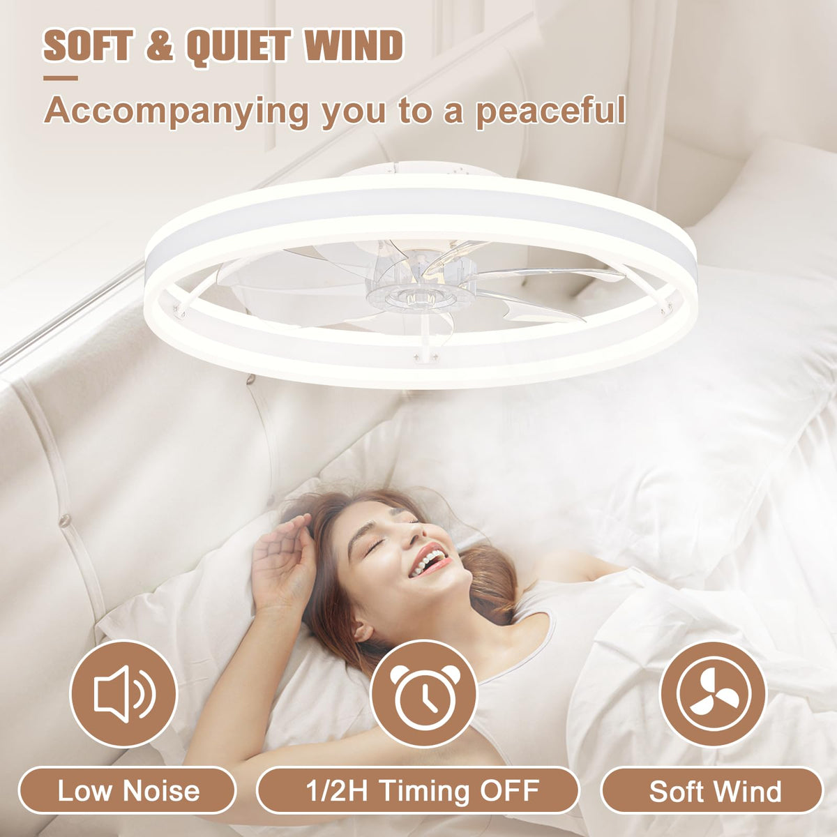 VOLISUN Low Profile Ceiling Fan with Lights and Remote – 23.6in Flush Mount, Dimmable LED 3000K-6500K
