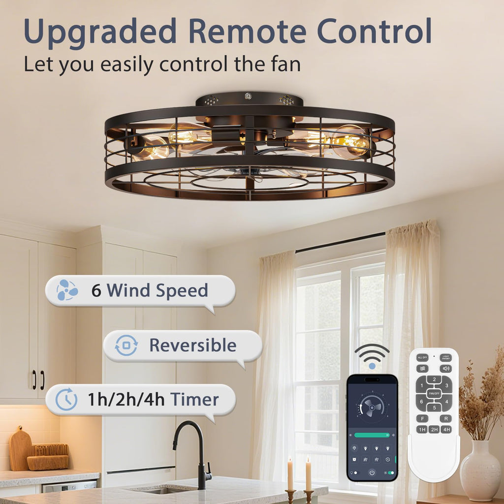 VOLISUN Caged Ceiling Fan with Light and Remote – 23.6-Inch Fandelier