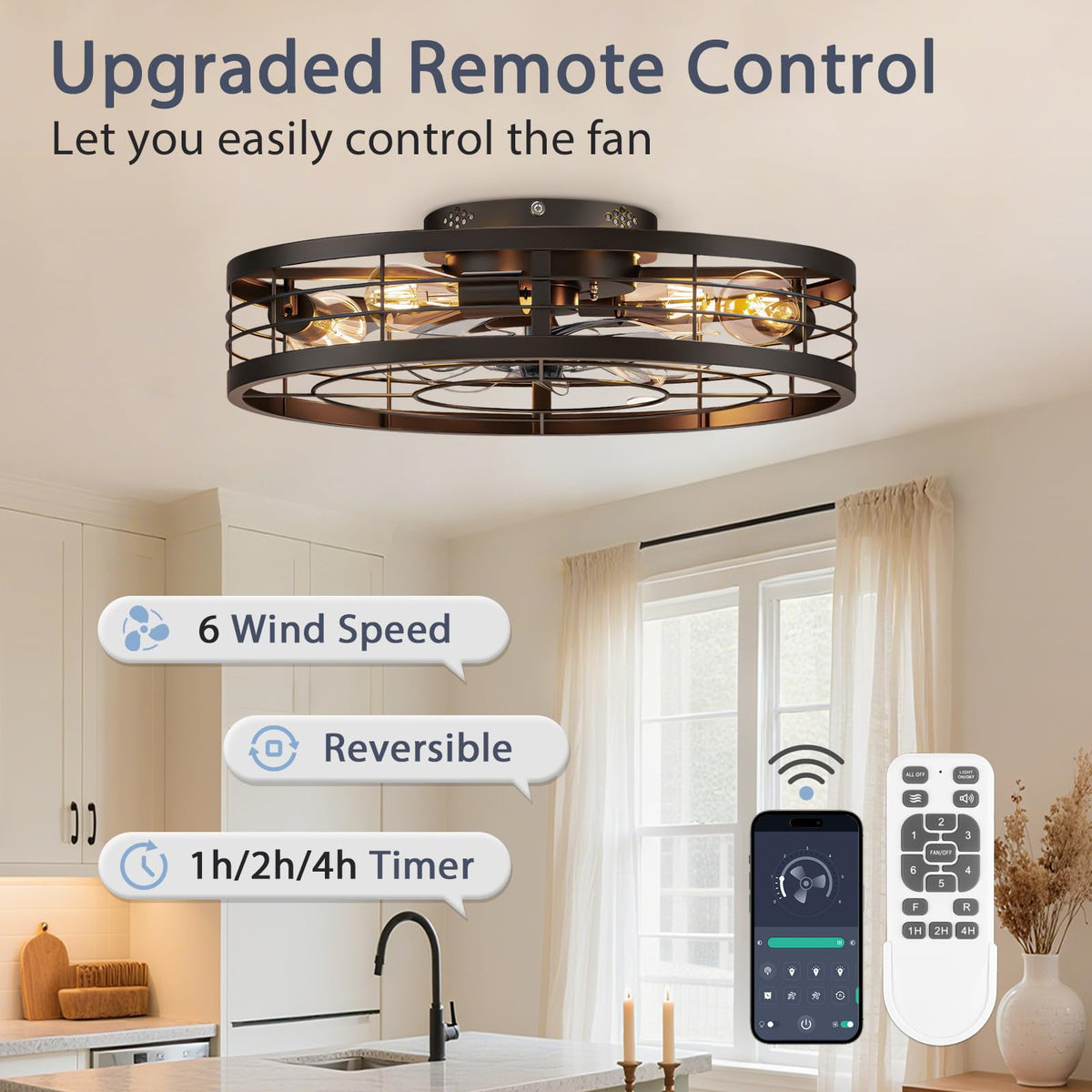VOLISUN Caged Ceiling Fan with Light and Remote – 23.6-Inch Fandelier