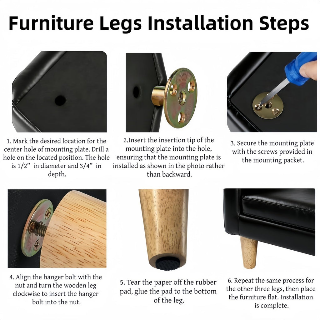 WEICHUAN 4-Inch Solid Wood Legs – Set of 4 for Sofa, Chair, Table
