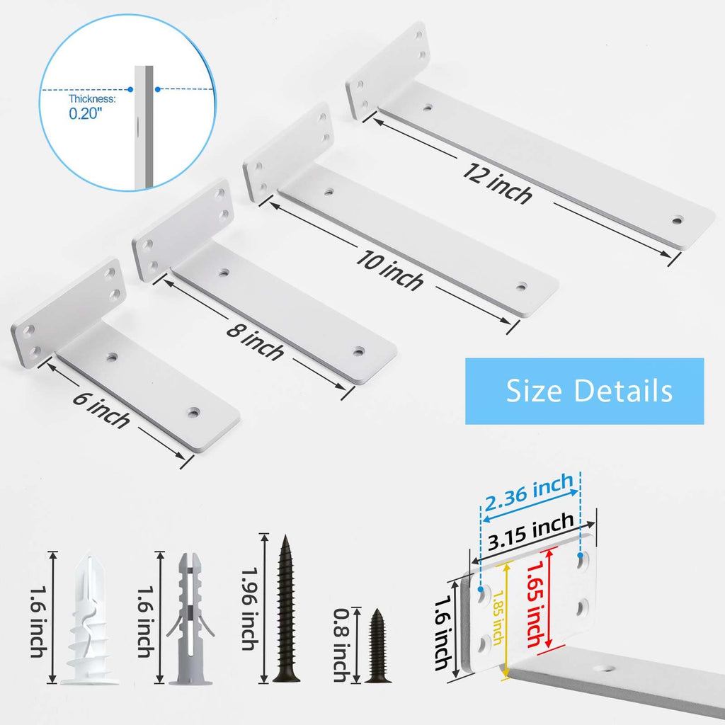 WEKIS Shelf Brackets 10-Inch Heavy Duty Floating Brackets – 6 Pack, Matte White, 160 lb Load Capacity