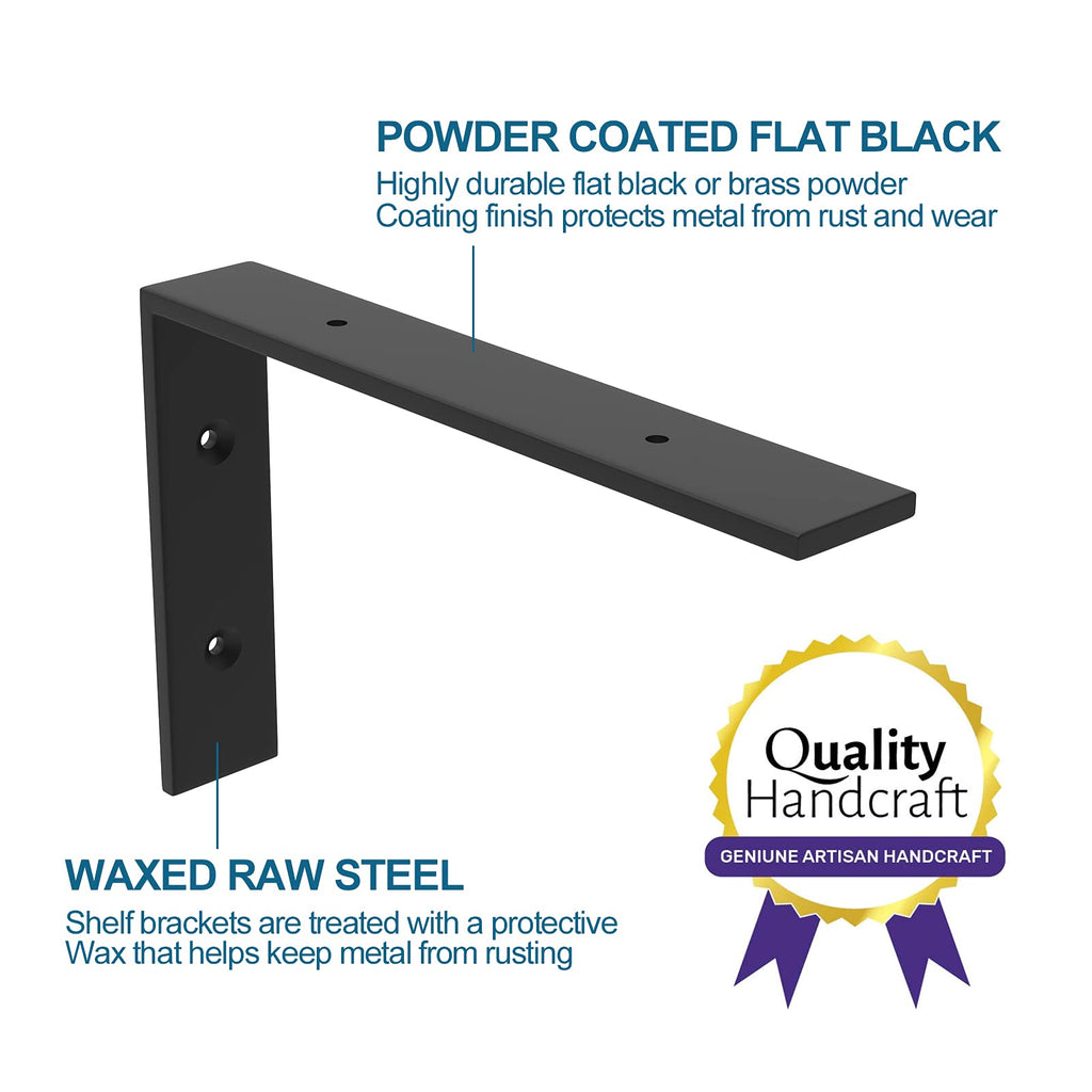 WEKIS 6-Pack Heavy-Duty 10-Inch L Shelf Brackets, Black, 0.2-Inch Thick