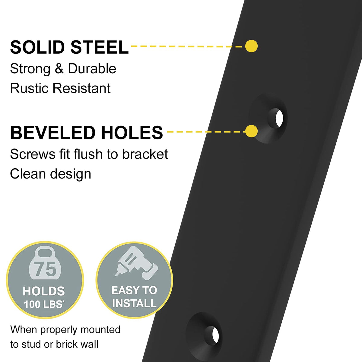 WEKIS 6-Pack Heavy-Duty 10-Inch L Shelf Brackets, Black, 0.2-Inch Thick