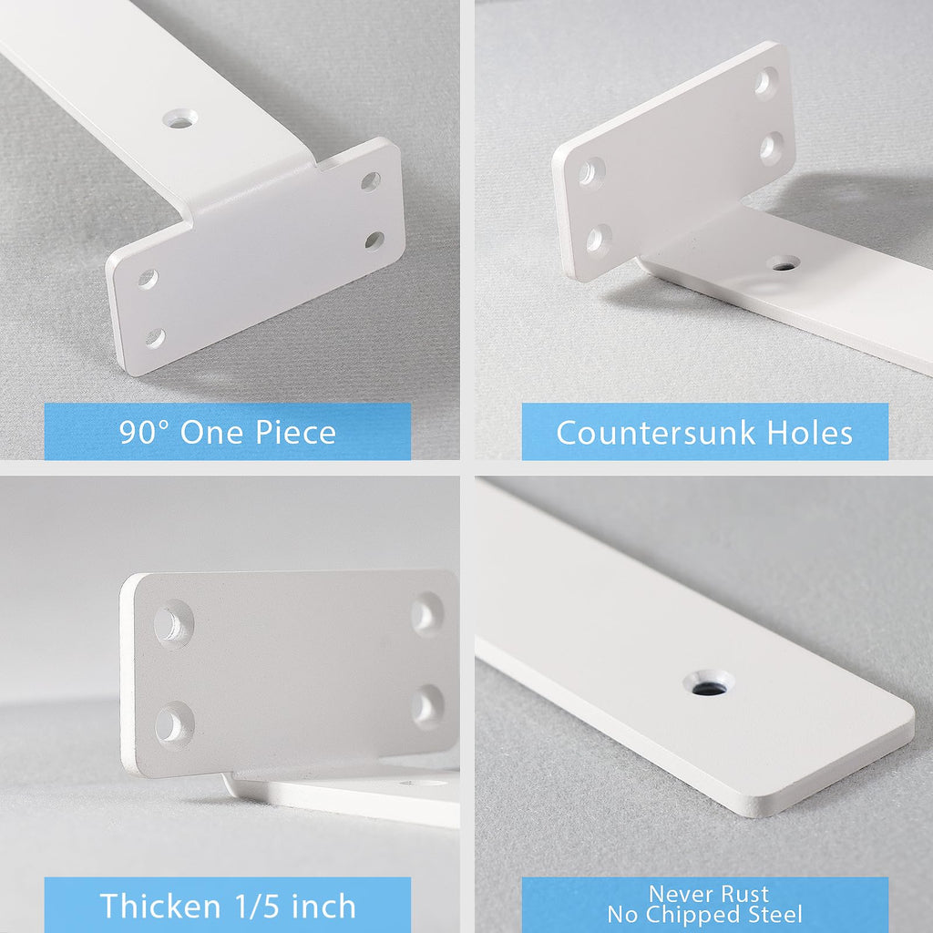 WEKIS Shelf Brackets 10-Inch Heavy Duty Floating Brackets – 6 Pack, Matte White, 160 lb Load Capacity