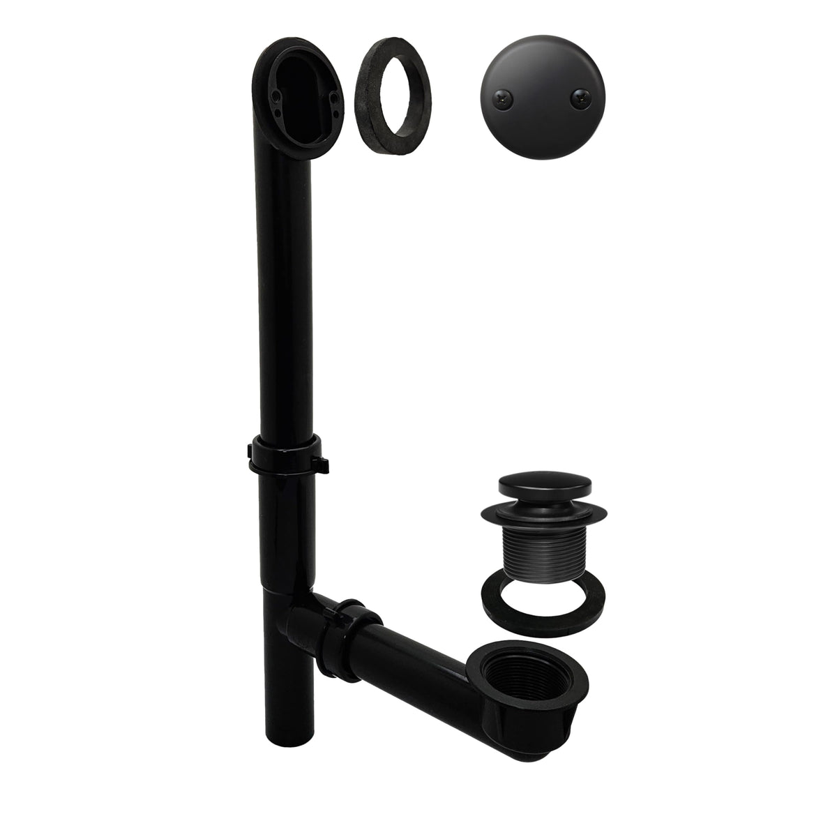 Westbrass 593144-62 14in Black Tubular Bathtub Waste & Overflow with Tip-Toe Drain Plug – Matte Black