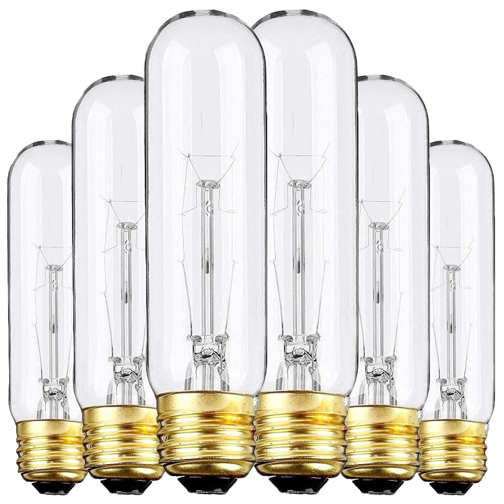 Weyolin Edison Light Bulbs - 25W 120V E26 T10 Tubular, Clear, Warm White, Dimmable - 6-Pack