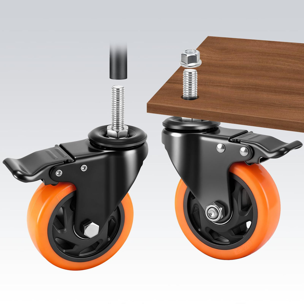 WHARSTM 4-Inch Caster Wheels Set of 4 – Locking Swivel Casters with 1/2-16 x 1.5in Screws