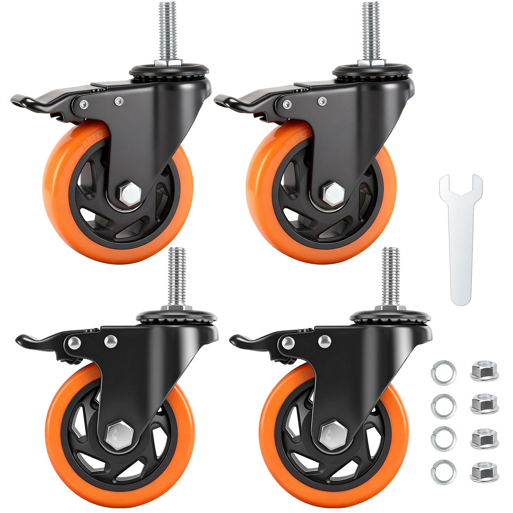 WHARSTM 4-Inch Caster Wheels Set of 4 – Locking Swivel Casters with 1/2-16 x 1.5in Screws