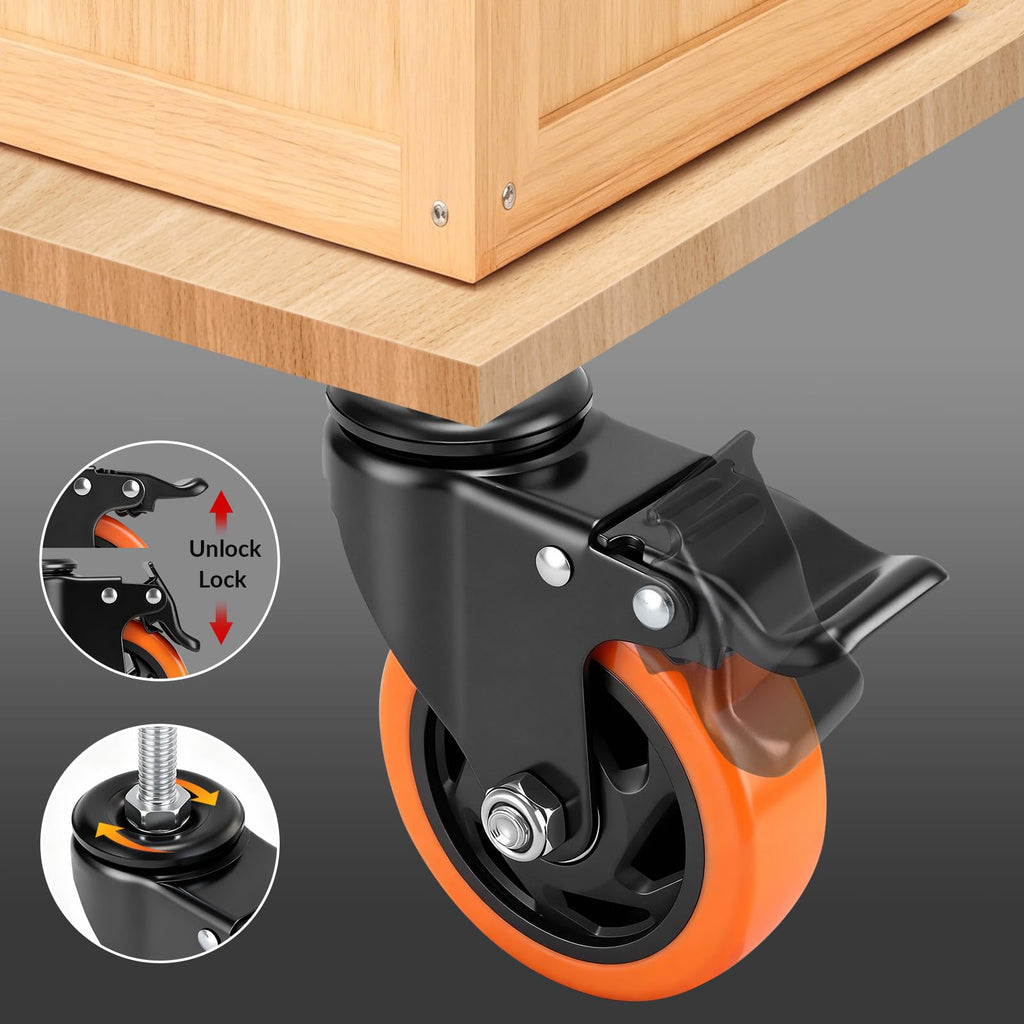 WHARSTM 4-Inch Caster Wheels Set of 4 – Locking Swivel Casters with 1/2-16 x 1.5in Screws
