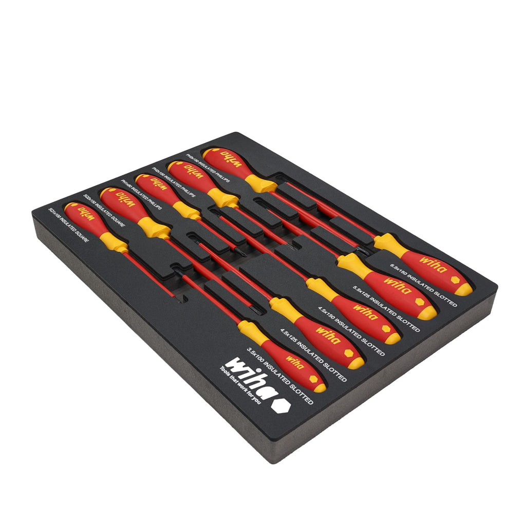 Wiha 32080 10-Piece Insulated SoftFinish Cushion Grip Screwdriver Tray Set