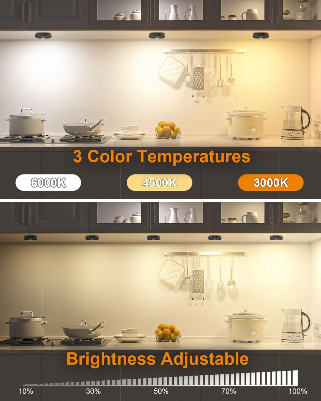 WILLED Puck Lights with Remote – 3-Color Temperatures, 3-Pack, Rechargeable Under-Cabinet LEDs