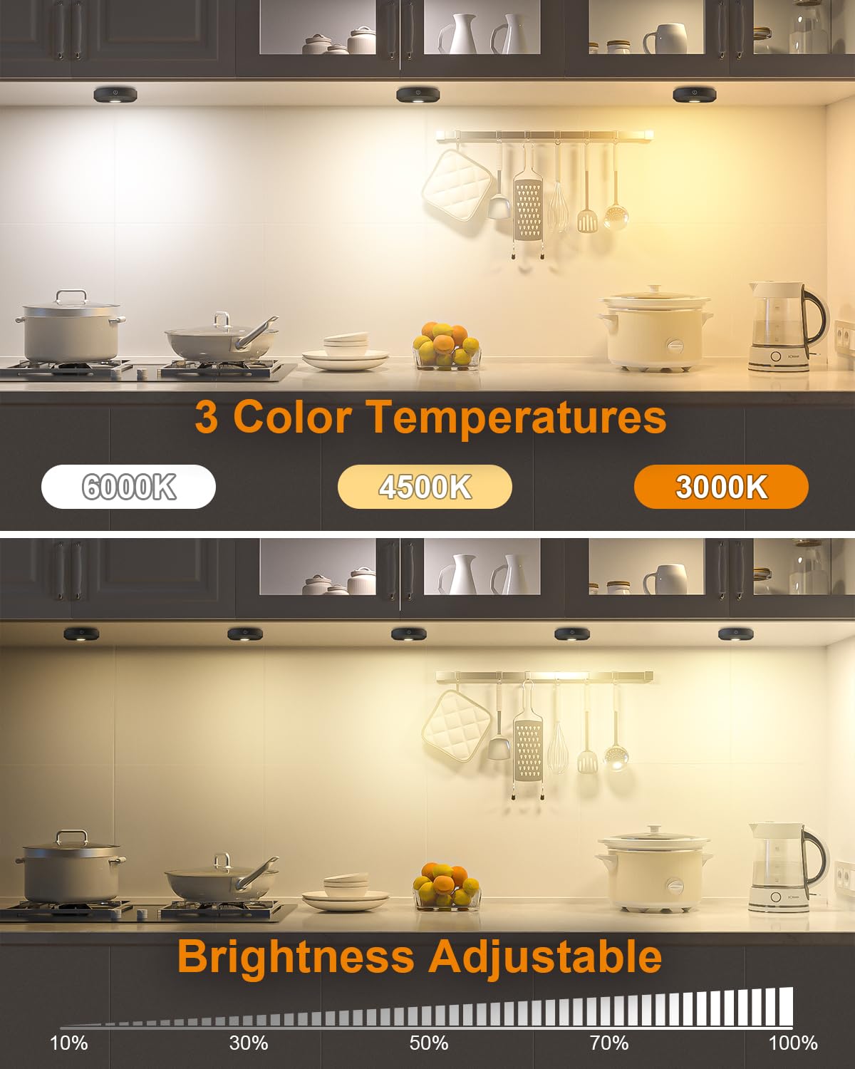 WILLED Puck Lights with Remote – 3-Color Temperatures, 3-Pack, Rechargeable Under-Cabinet LEDs