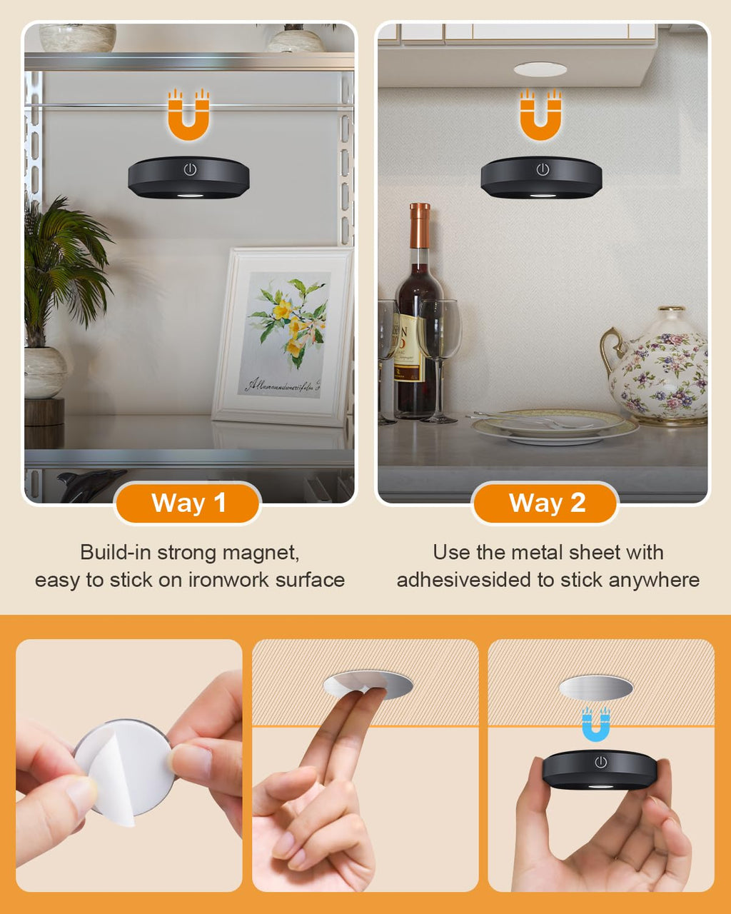 WILLED Puck Lights with Remote – 3-Color Temperatures, 3-Pack, Rechargeable Under-Cabinet LEDs