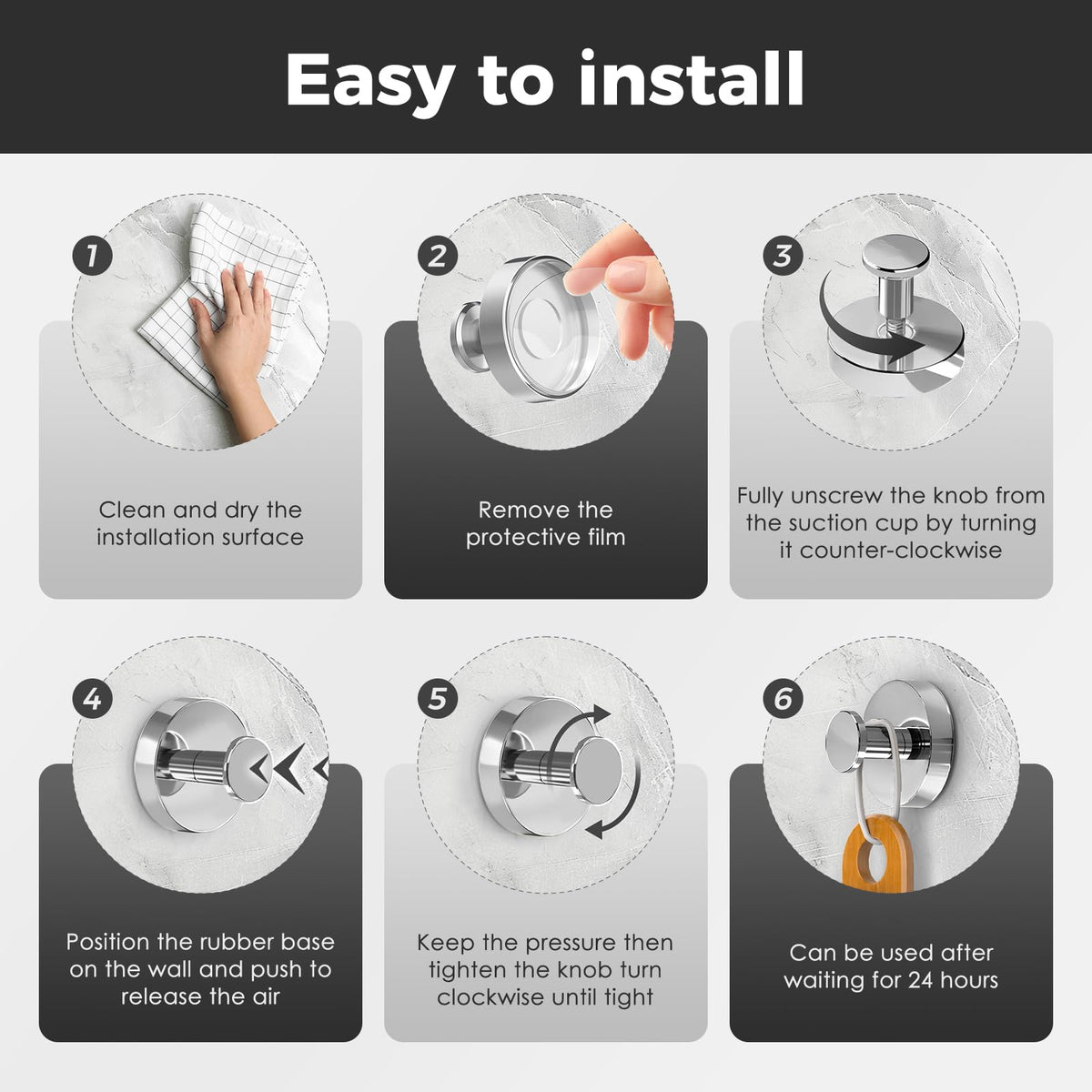 WingWider Shower Hooks – Strong Suction Cup for Glass & Tile, 4-Pack (Mirror)