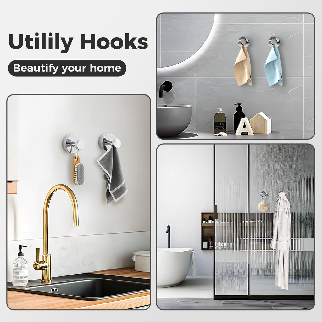 WingWider Shower Hooks – Strong Suction Cup for Glass & Tile, 4-Pack (Mirror)