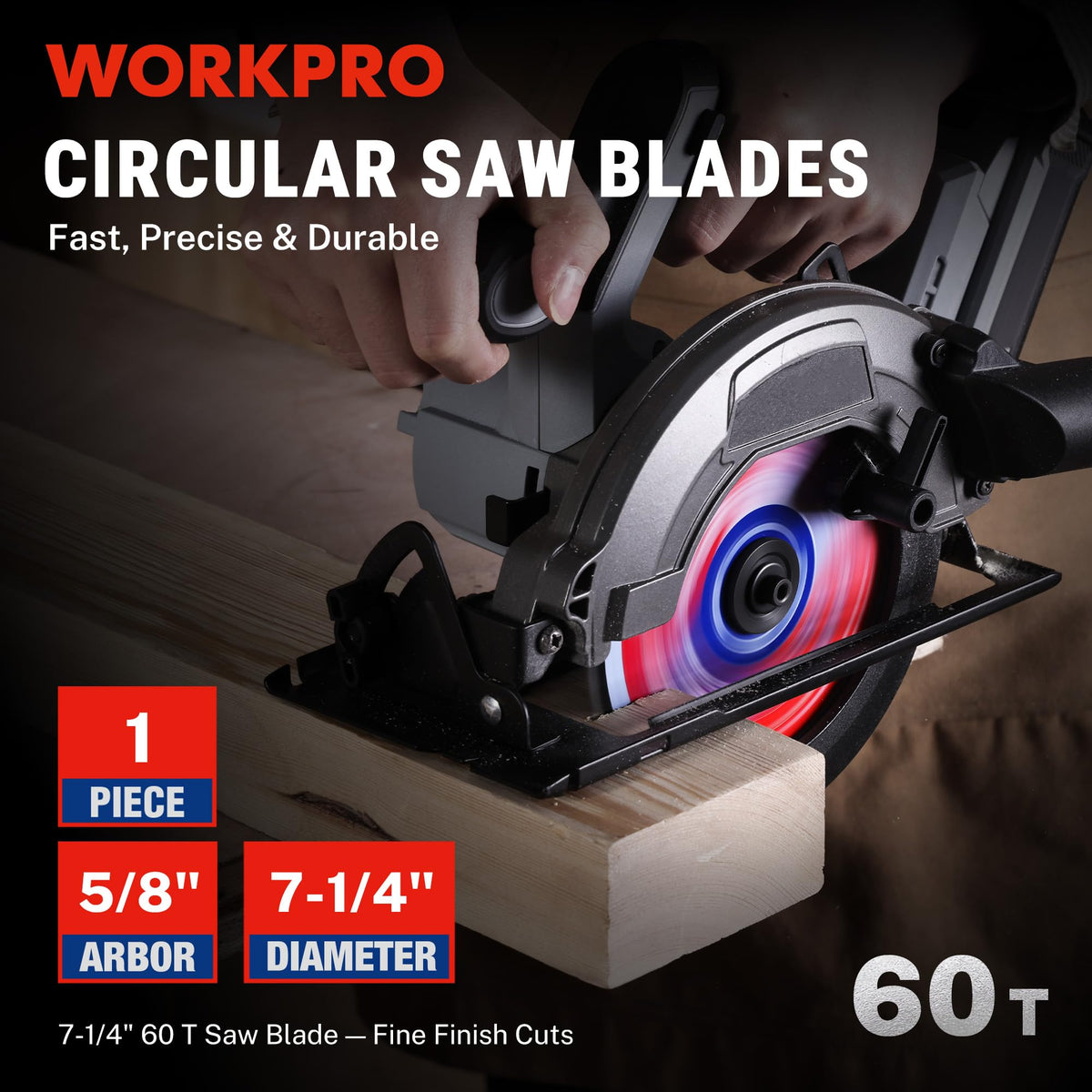 WORKPRO 7.25 Inch 60T Fine Finish Plywood Cutting Blade – Thin Kerf, Carbide Tipped, ATB Tooth