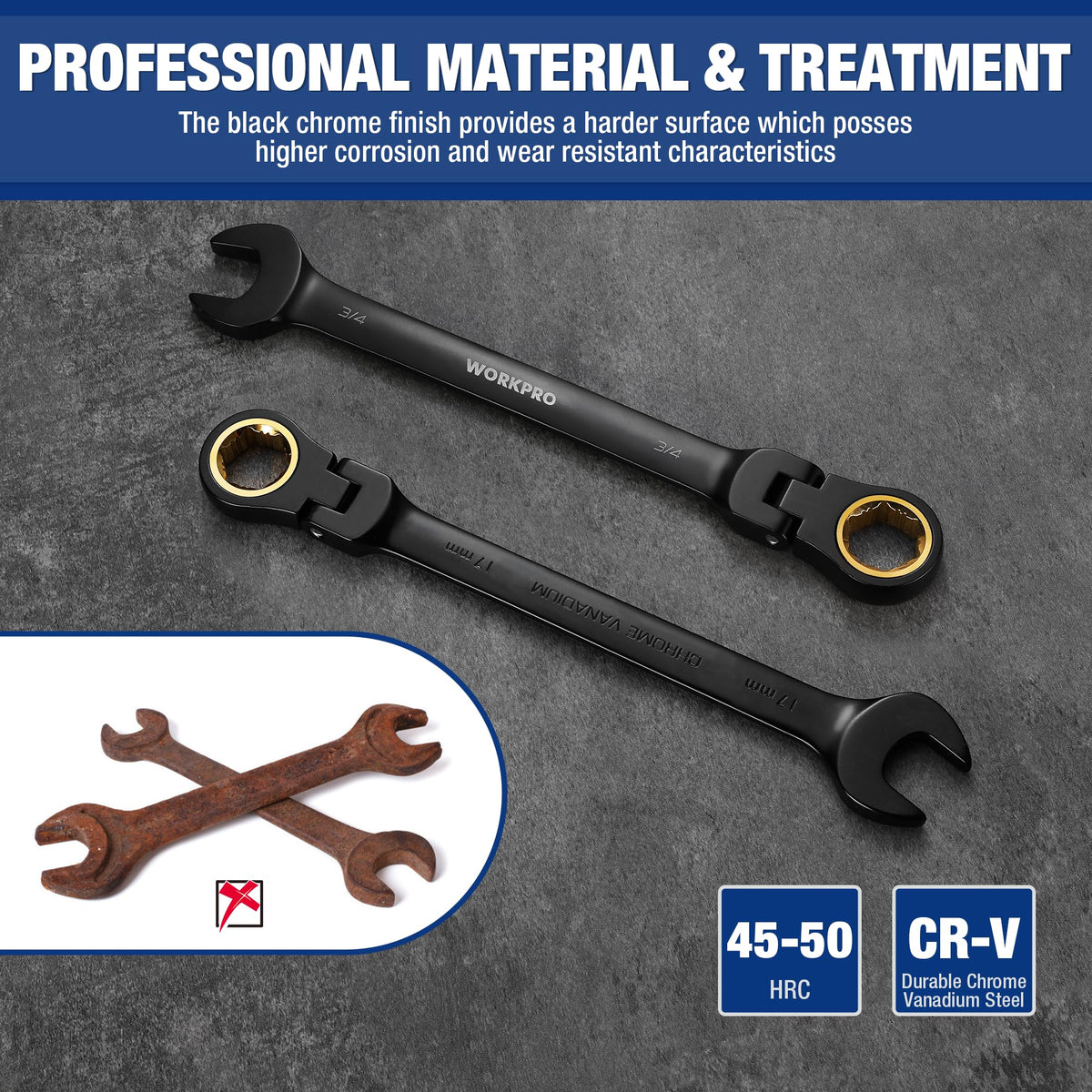 WORKPRO 22-Piece Ratcheting Wrench Set with 180° Pivot Head & Anti-Slip Teeth