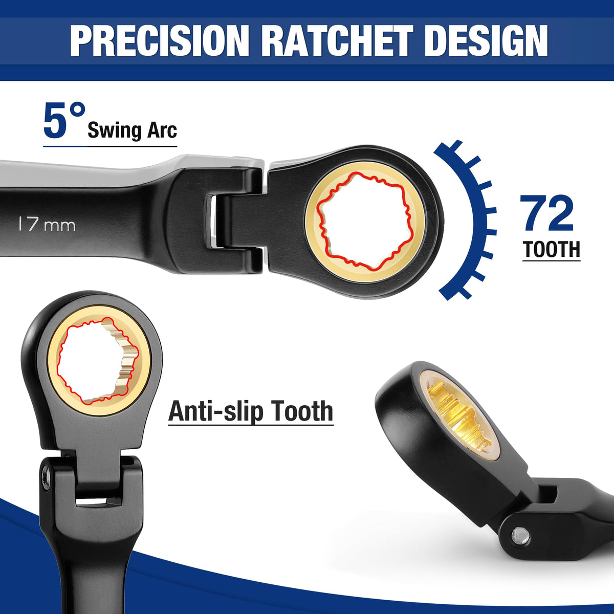 WORKPRO 22-Piece Ratcheting Wrench Set with 180° Pivot Head & Anti-Slip Teeth