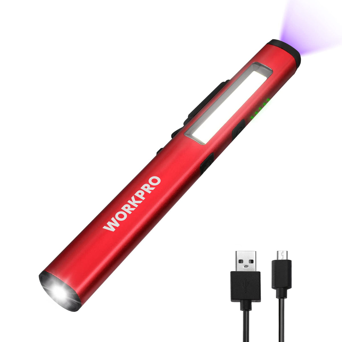 WORKPRO Rechargeable Pen Light | 450 Lumen LED + 365nm UV Black Light