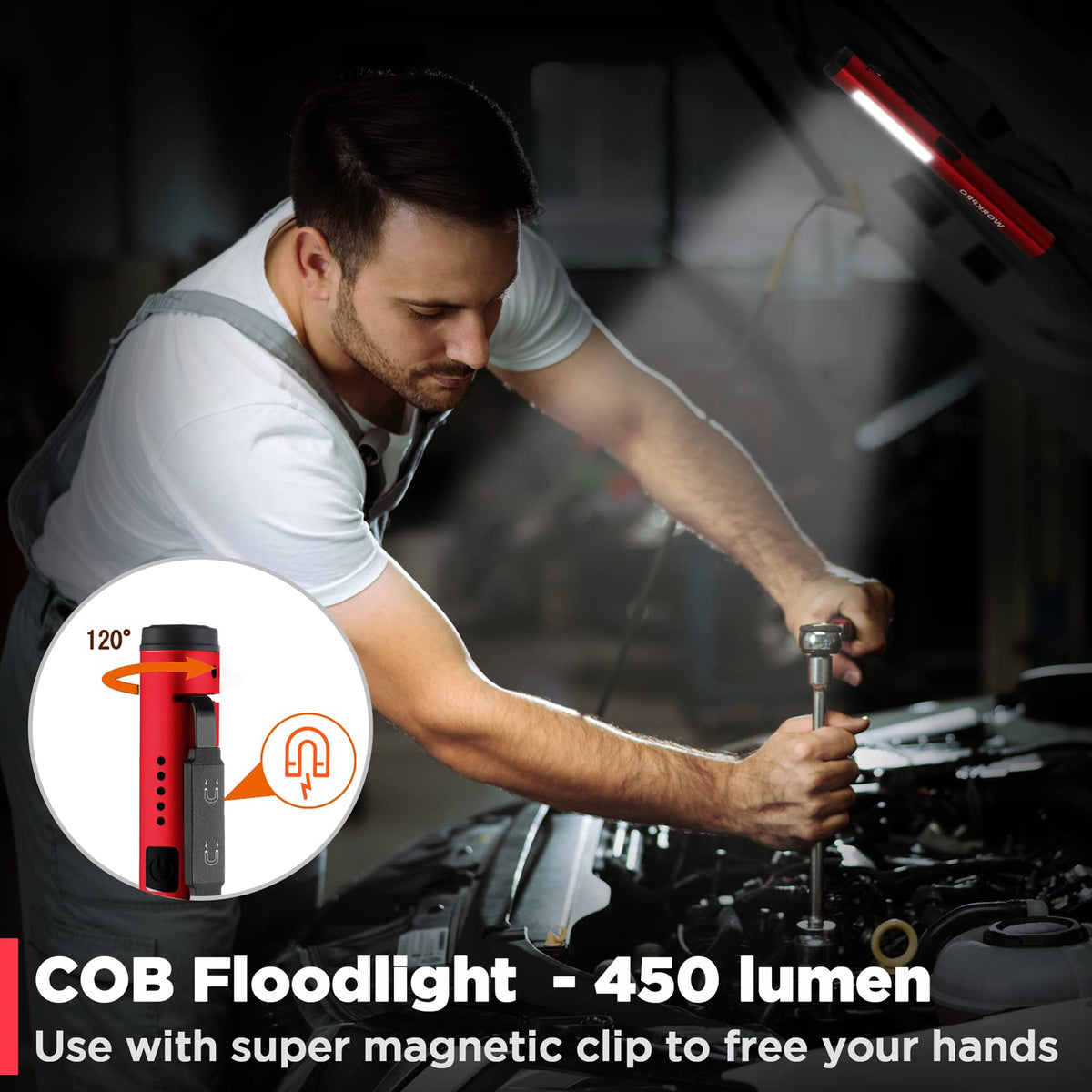 WORKPRO Rechargeable Pen Light | 450 Lumen LED + 365nm UV Black Light