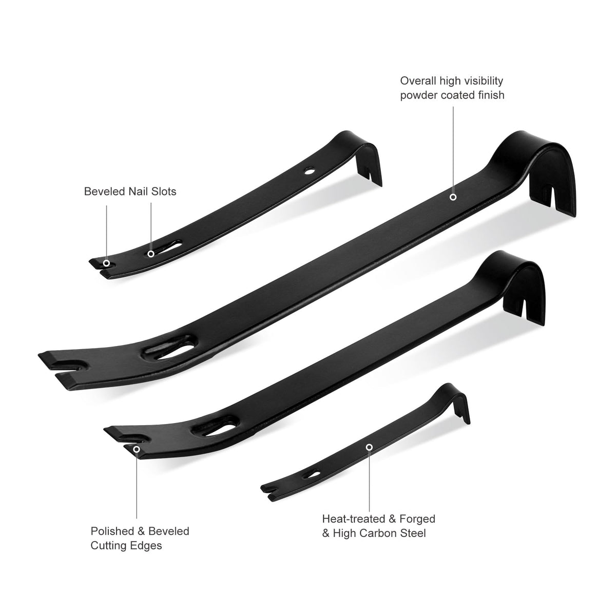 WOTAHI 4-Piece Flat Pry Bar Set – 15, 12, 7, and 5.25 Inch Heavy-Duty Nail Pullers | Crowbar & Utility Pry Bars
