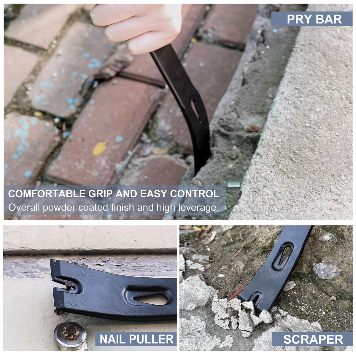 WOTAHI 4-Piece Flat Pry Bar Set – 15, 12, 7, and 5.25 Inch Heavy-Duty Nail Pullers | Crowbar & Utility Pry Bars