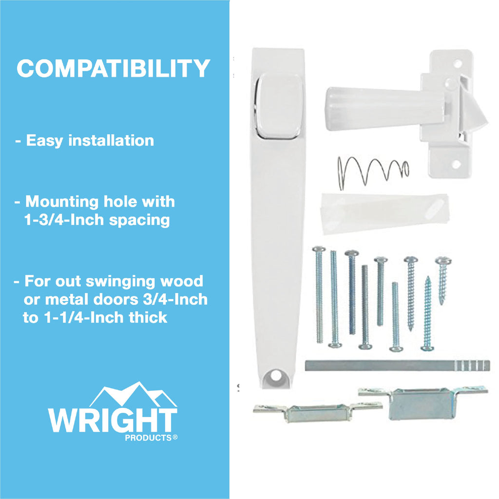 Wright Products Push Button Door Latch for Storm & Screen Doors - White