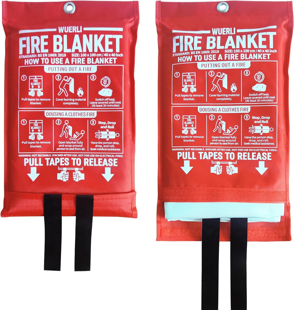 WUERLI Fire Blanket 40x40 in – 2 Pack for Home & Kitchen Safety