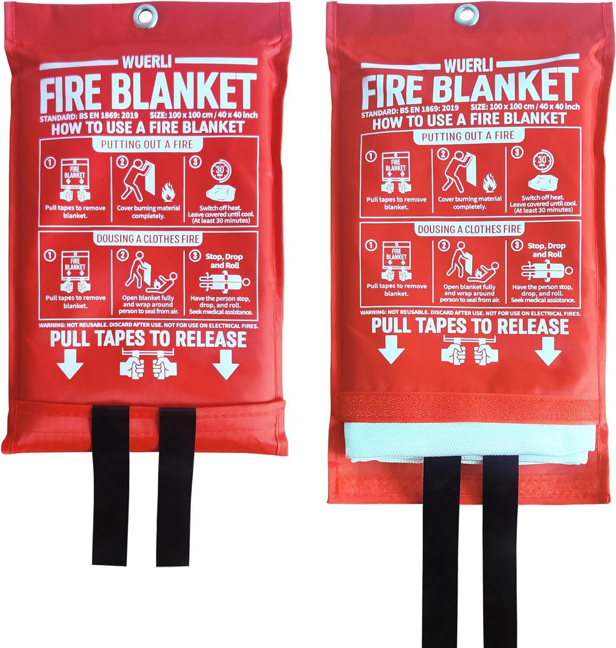 WUERLI Fire Blanket 40x40 in – 2 Pack for Home & Kitchen Safety