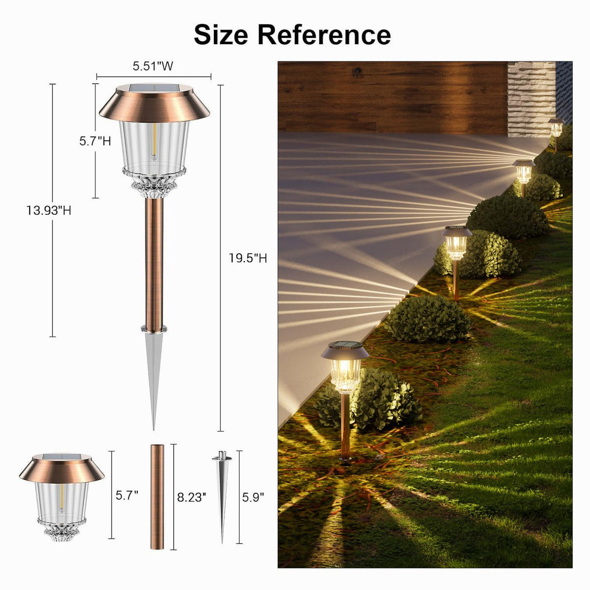XMCOSY+ Solar Pathway Lights Outdoor - 6 Pack, Dimmable 10-40 LM, IP65 Waterproof Landscape Lighting