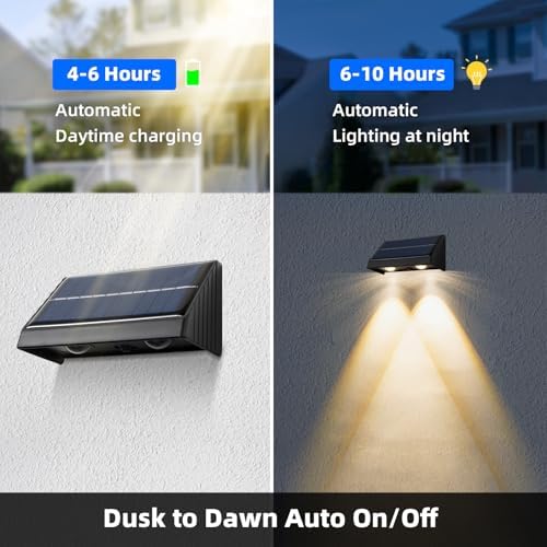 XmnSoly Solar Lights Outdoor 3000K Warm White – Dusk to Dawn, Waterproof, 2 Pack