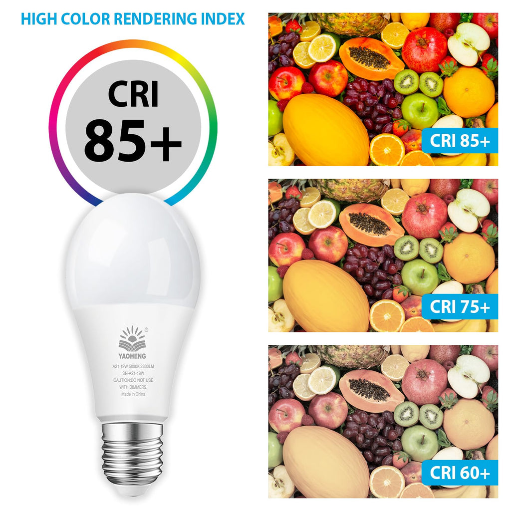 YAOHENG A21 LED Light Bulb – 19W, 2300 Lumens, 5000K Daylight, 150W Equivalent, E26, ETL Listed, Non-Dimmable, 4-Pack