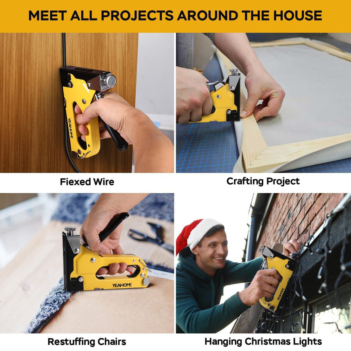 YEAHOME 4-in-1 Heavy-Duty Upholstery Staple Gun with 4000 Staples