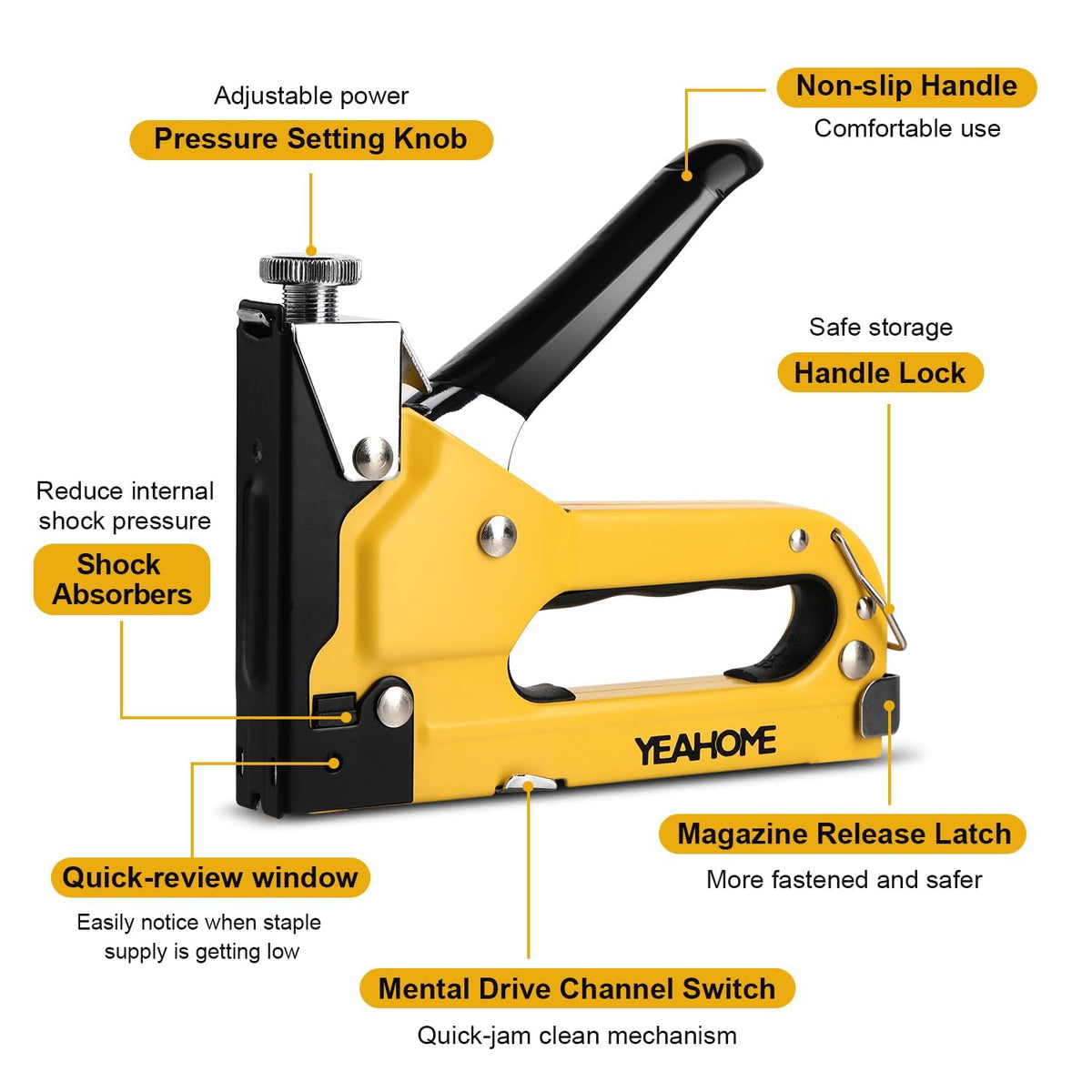 YEAHOME 4-in-1 Heavy-Duty Upholstery Staple Gun with 4000 Staples