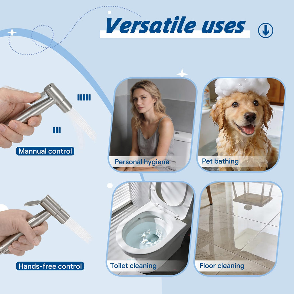 Yellara Handheld Bidet Sprayer – Stainless Steel, Adjustable Water Pressure, Easy Install