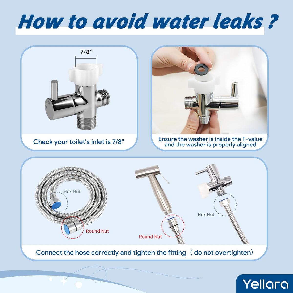 Yellara Handheld Bidet Sprayer – Stainless Steel, Adjustable Water Pressure, Easy Install