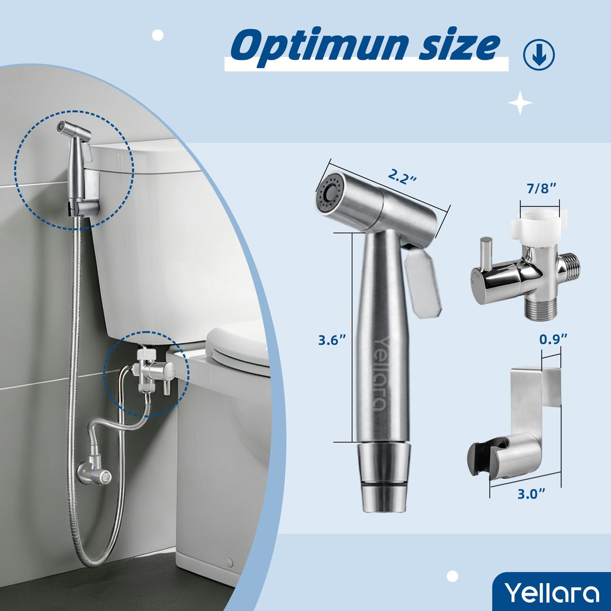 Yellara Handheld Bidet Sprayer – Stainless Steel, Adjustable Water Pressure, Easy Install