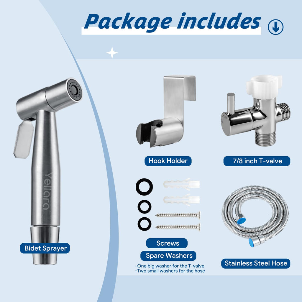 Yellara Handheld Bidet Sprayer – Stainless Steel, Adjustable Water Pressure, Easy Install