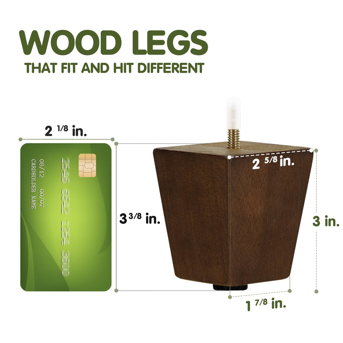 Yes4All 3-Inch Square Wood Furniture Legs – Set of 4 with Levelers (Brown Walnut)