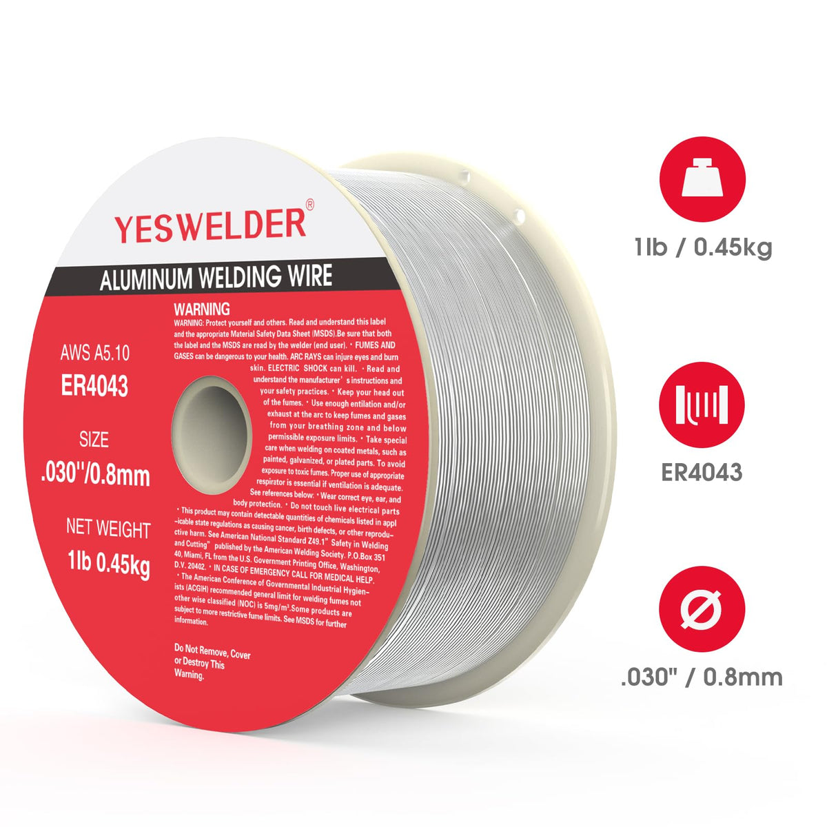 YESWELDER ER4043 .030-Inch MIG Welding Wire, 1 lb on ABS Spool for Aluminum