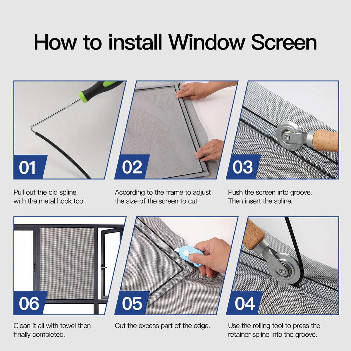 Yolovit Window Screen Repair Kit – 48x114 Mesh with All Tools (8-in-1)